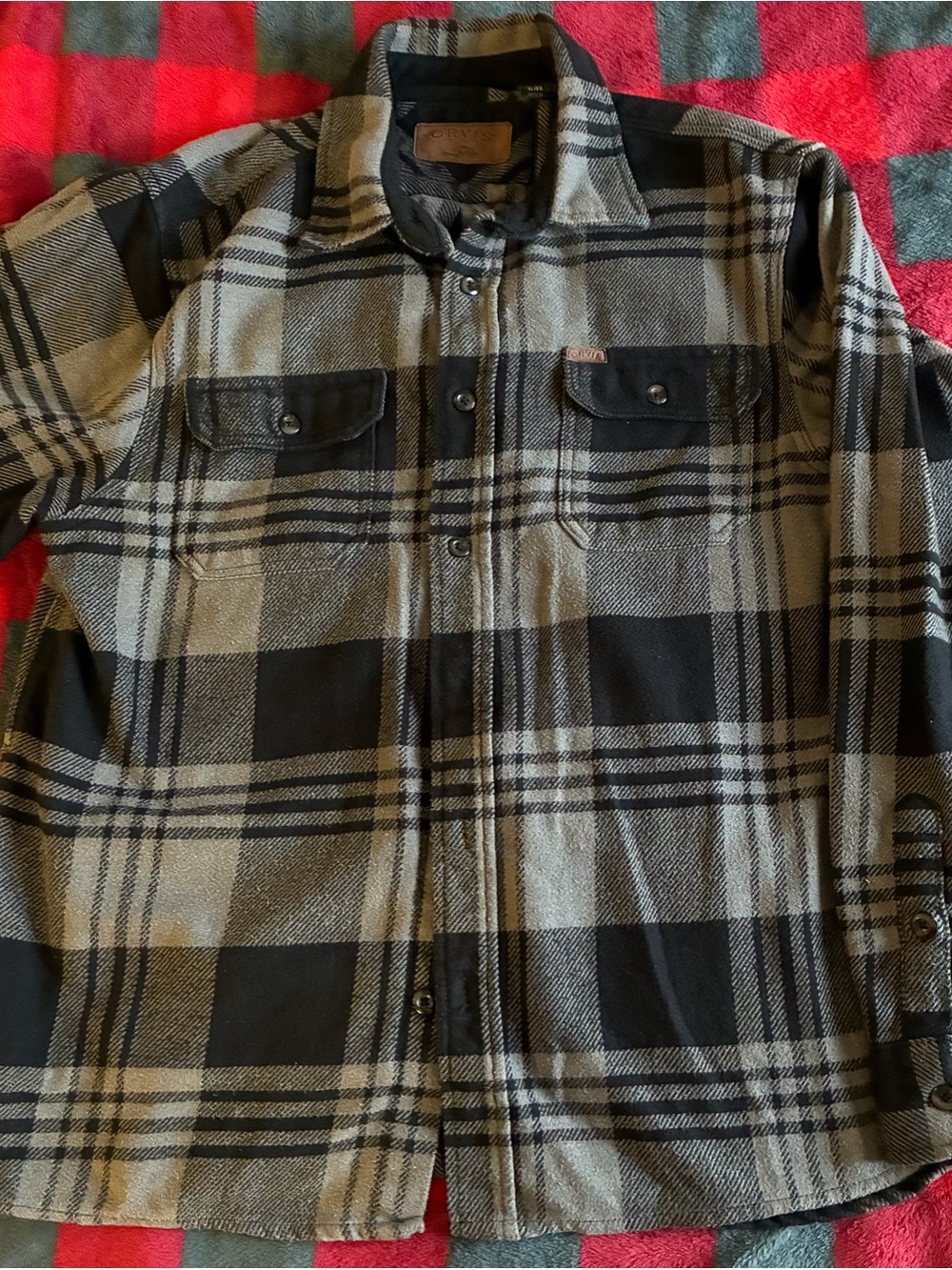 Orvis Black and Gray Plaid Lightweight Shirt Jacket